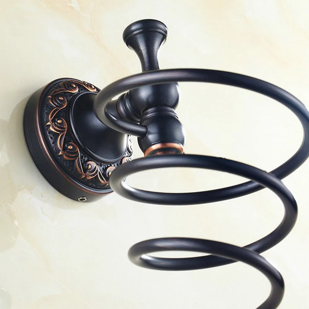 

Black Oil Rubbed Bronze Carved Flower Pattern Wall Mounted Bathroom Accessories Hair Dryer Holder aba468