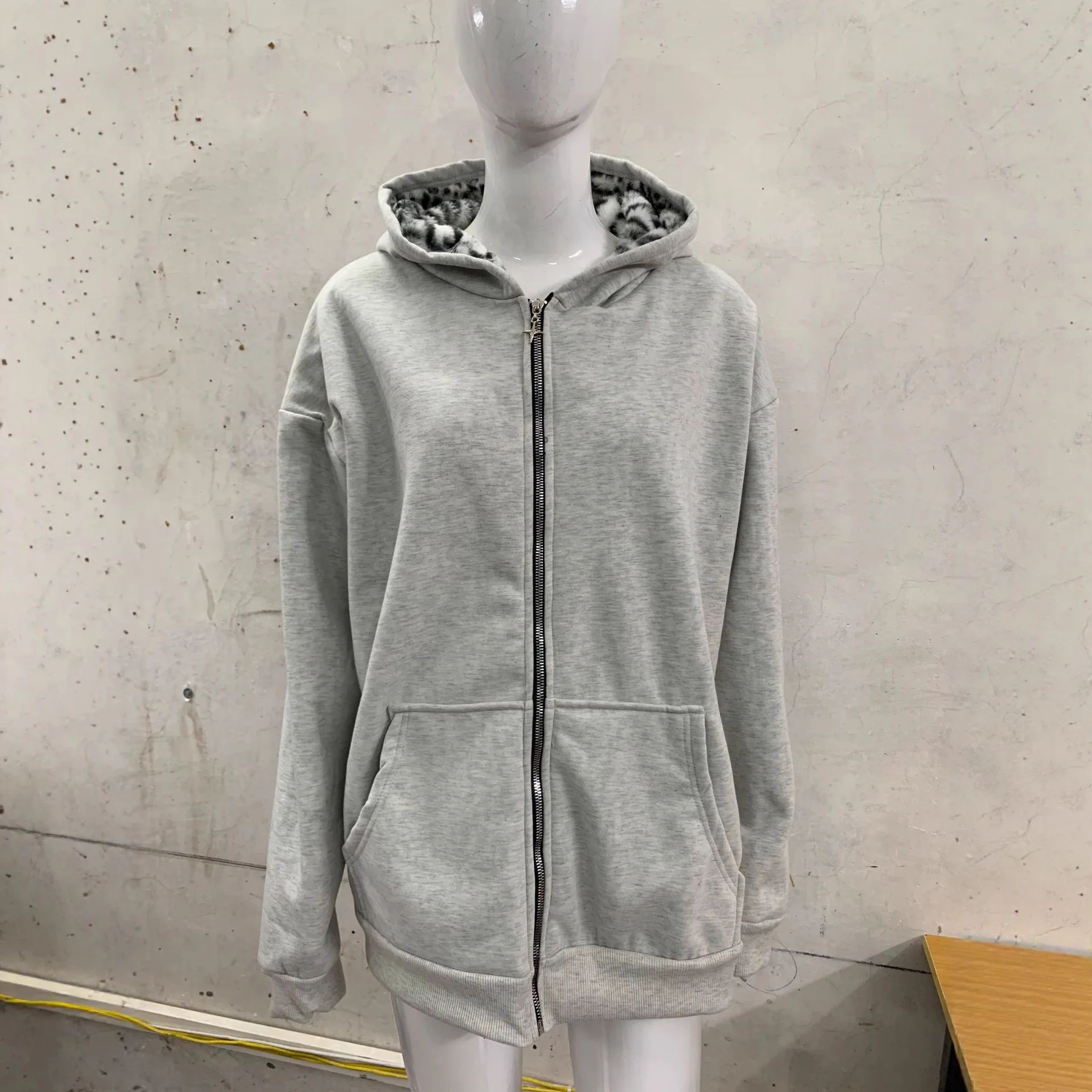 Retro Leopard Print Stylish Loose Zipper Hoodie Y2K Fashion Double-sided Wearable Men's Street Casual Sweatshirt Women's Top