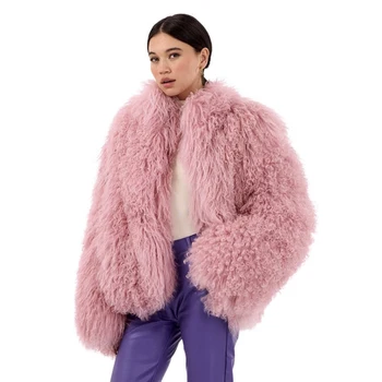 Lamsbontjas Natuurlijke Mongoolse schapenbontjas Kort met ronde kraag Bestverkopende vrouwelijke echte bontjas