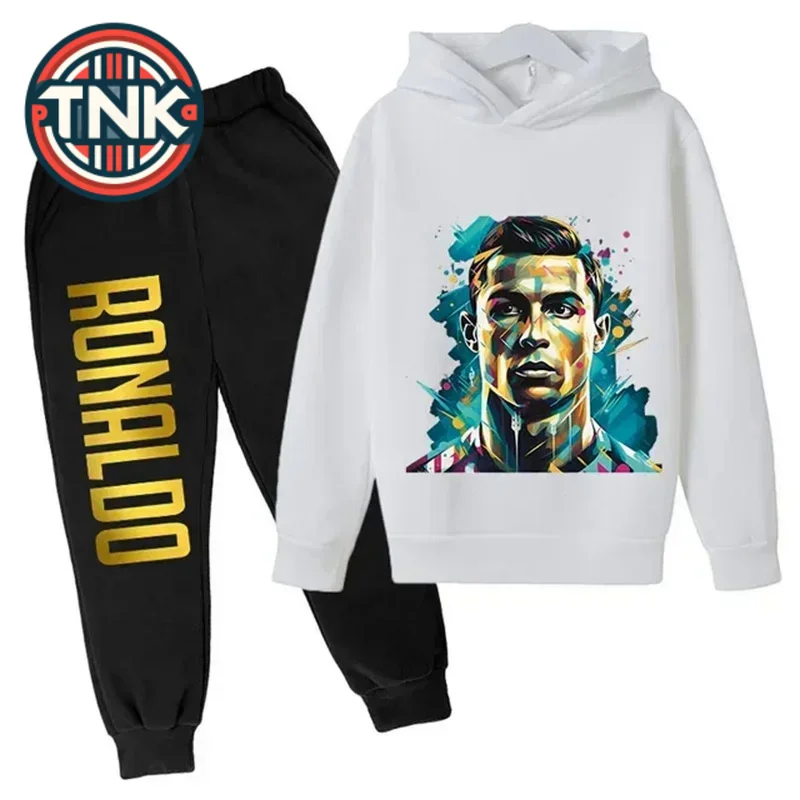 

Ronaldo printed children's hoodie set autumn and winter fleece hooded pants two-piece sports casual children's clothing