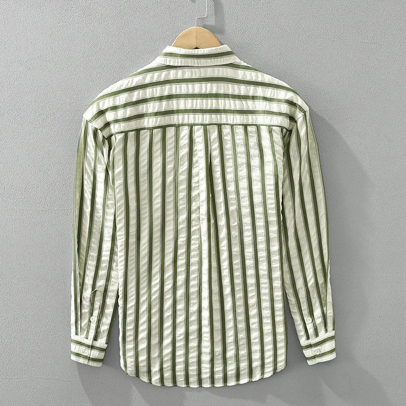 2024 Spring New Fresh Striped Cotton Shirts for Men Clothing Loose Slim Long Sleeve Streetwear Mens Shirts CM7215