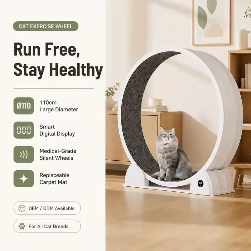 Smart Cat Treadmill 110cm Large Diameter Silent Roller Digital Display ABS Material Pet Fitness Exercise Wheel Toy for Indoor