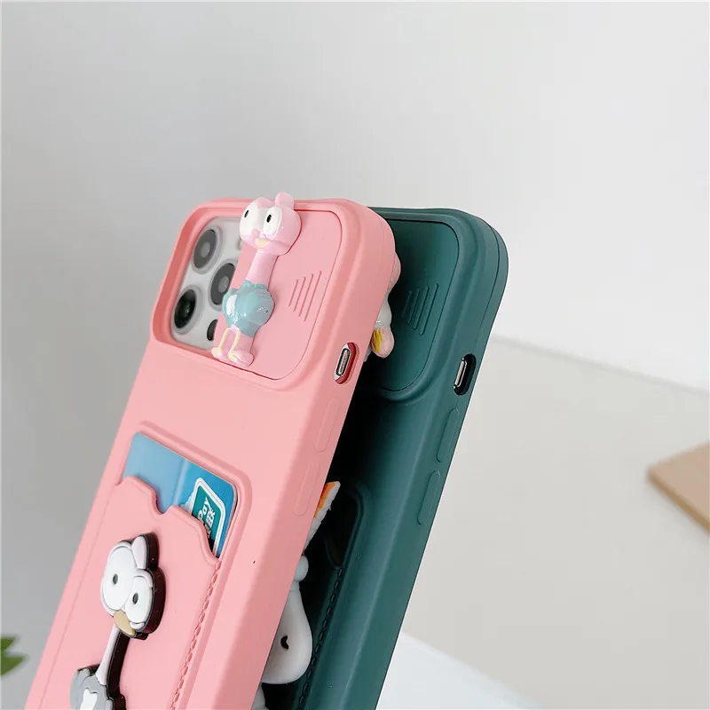 Luxury Liquid Silicone Cartoon Animals Phone Case for iphone 16 15 14 13 12 11 Pro Max 78 Plus X Xs card Holder wallet soft Case