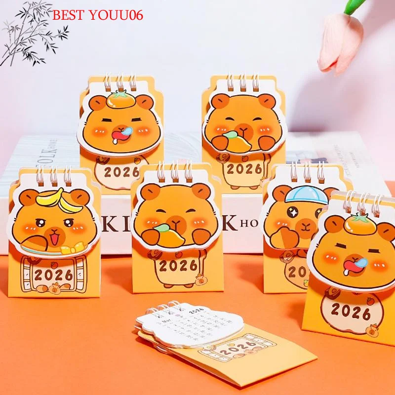 

(YOUU06)1Pc 2026 Mini Calendar Cartoon Capybara Desk Calendar Office School Calendar Christmas Gift For Friends Desk Decor