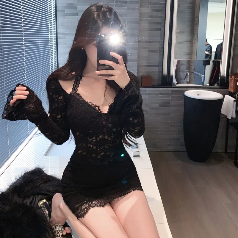 Sexy encaje ceñido al cuerpo Dr mujer larga Sve cintura alta falda ort Bell Sve V Ne invierno nuevo Sle Faion Lady Sle Dr