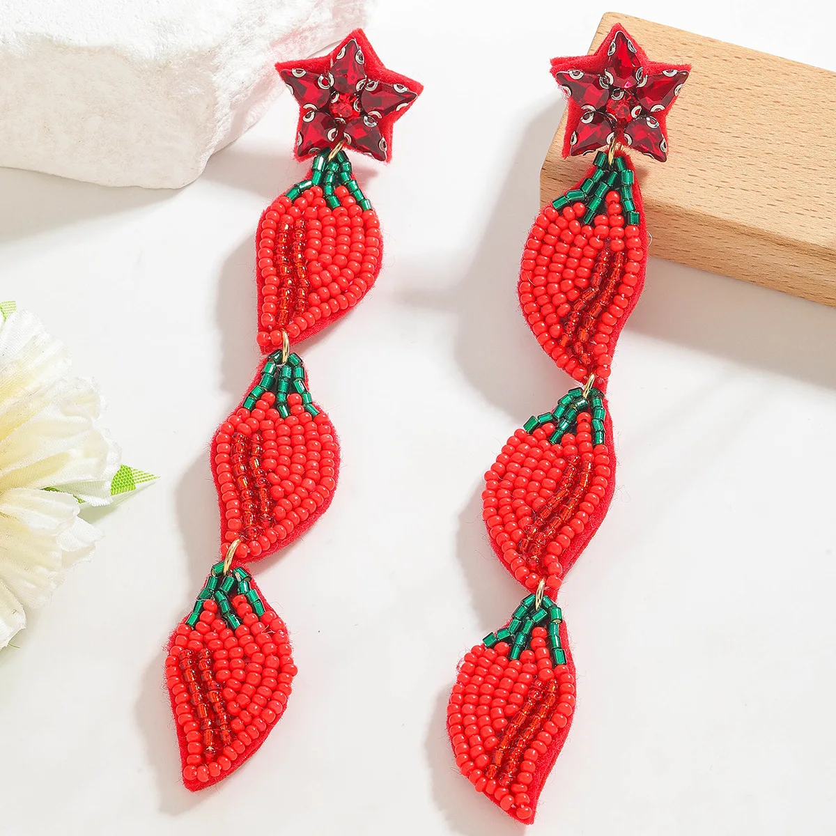 

Серьги из бисера, ткань, арт-дизайн, богемный фруктовый кролик, оригинальность, ручное вязание, женская клубника, простые серьги из рисовых бусин