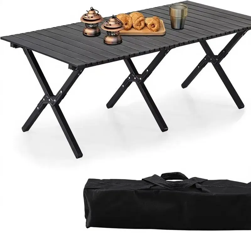 STLF  aluminum rectangular folding camping table, portable collapsible picnic table, outdoor furniture, light roll-up