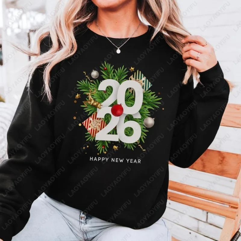 

2026 Happy New Years Sweatshirt Classics Holiday Season Sweater New Year's Eve Party Graphic Casual Loose Adult Winter Pullover