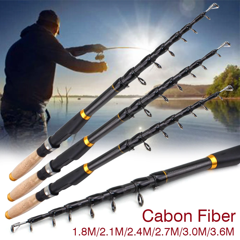 5 Layers Carbon Fiber Fishing Rod 1.8m-3.6m Max Pull 3.5KG Spinning Rod Portable Telescopic Fishing Rod for Freshwater Saltwater