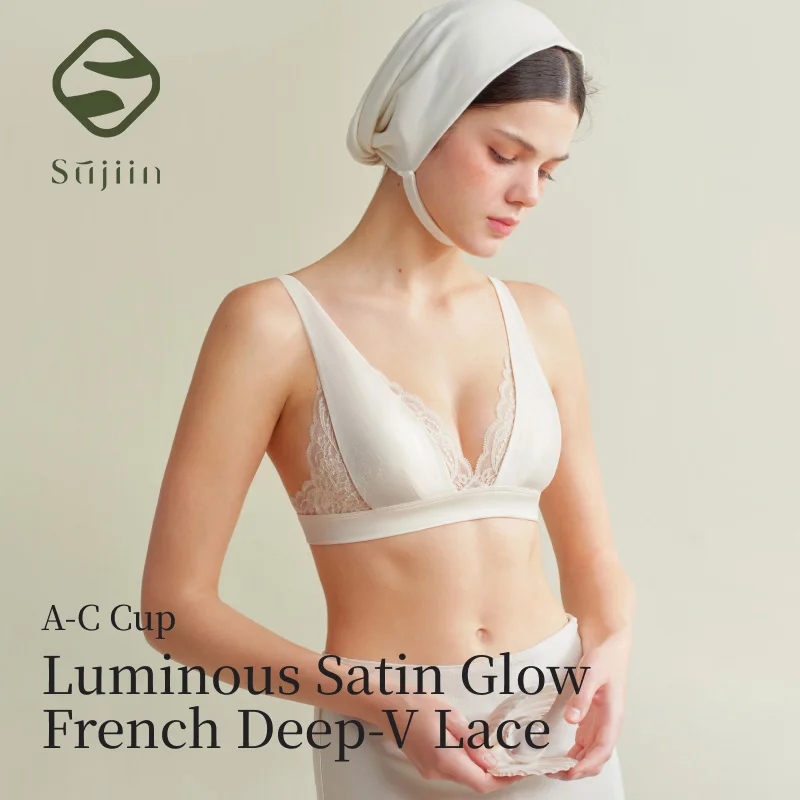 

Бюстгальтеры SUJIIN: Сексуальный беспроводной атласный бюстгальтер-плунжер для небольшой груди, женский, с французским кружевом, 3/4 чашки, элитное женское белье XM044