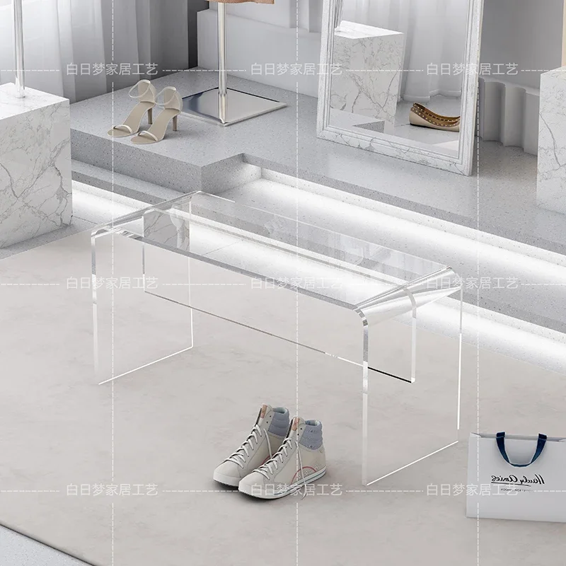 Transparent acrylic bench makeup stool simple modern clothing store fitting room shoe changing stool rest