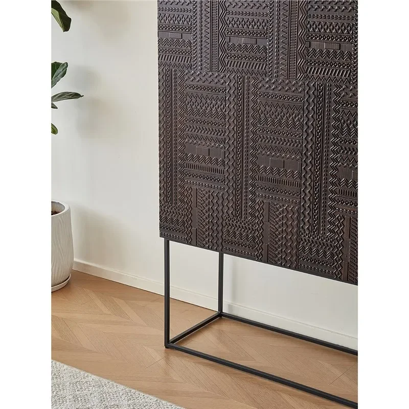 for Medieval Style Red Oak Solid Wood Dining Side Cabinet Living Room Wall Locker Retro Style Porch Cabinet Locker