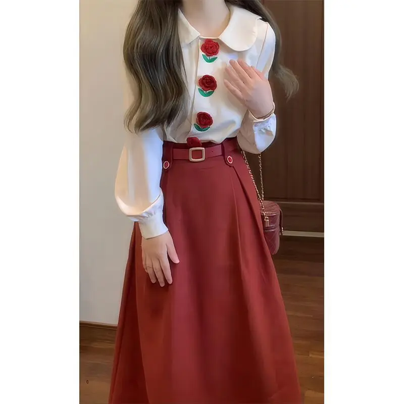 Women's Clothing Solid Vintage Skirt Spring Summer Chic Sashes Loose A-LINE Long Skirt