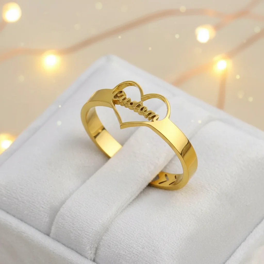 

Personalized Heart Name Ring Stainless Steel 18K Gold Plated Open Ring for Women Trend Adjustable Finger Fashion Jewelry Gift