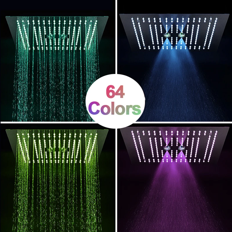 LED Shower Head Black  Rainfall Showerheads Bathroom 16 Inch Shower Heads Ceiling Mounted Massage Bathroom Accessories