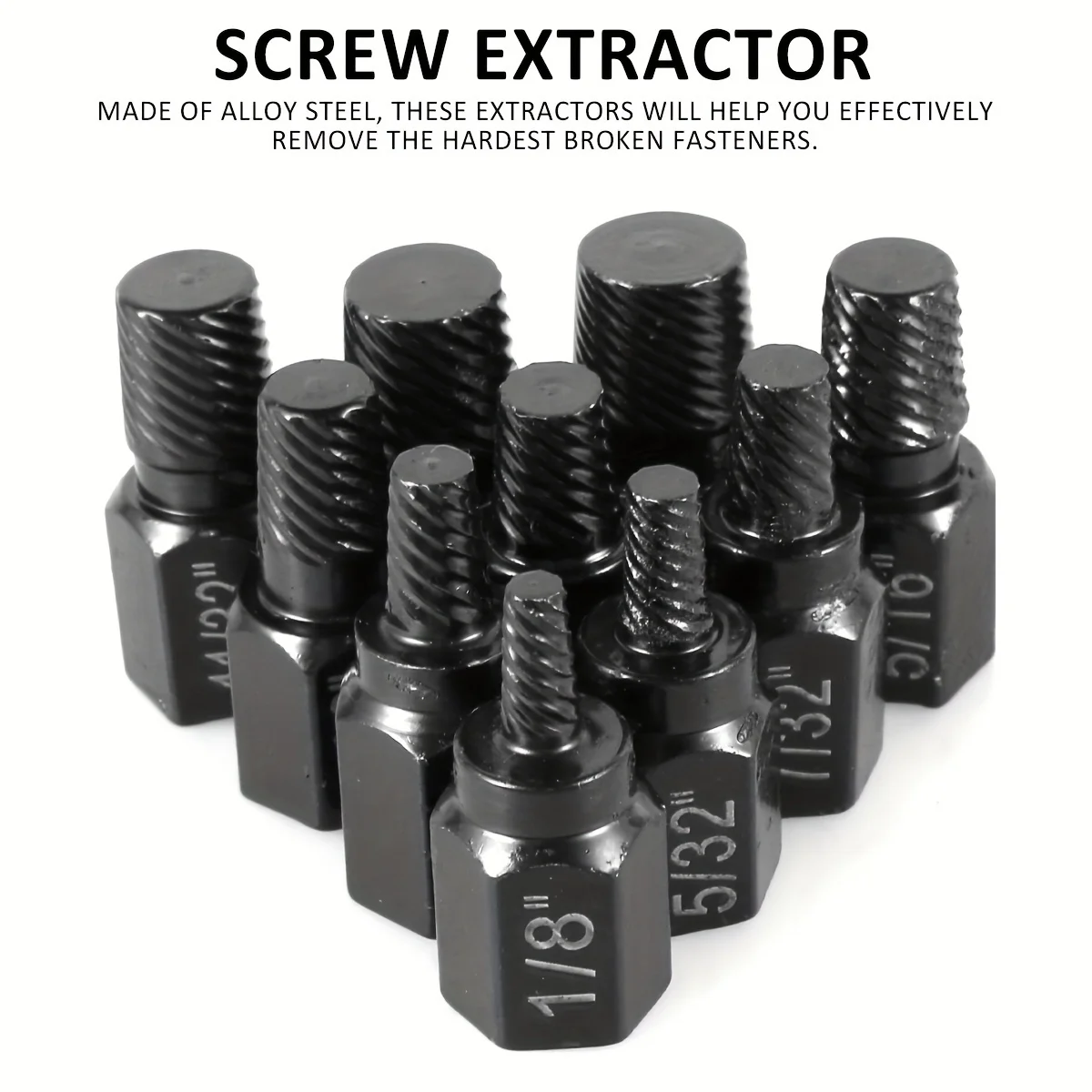 10Pcs Screw Extractor Kit Alloy Steel Damaged Screw Remover Set Metal Easy Out Drill Bits Bolt Stud Multi-Spline Screw Extractor