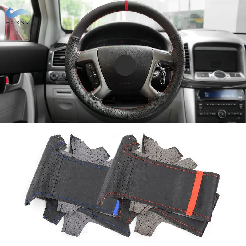 Hand Braids on Car Steering Wheel For Chevrolet Captiva 2007- 2014 Silverado GMC Sierra 2007- 2013 Perforated Leather Cover Trim