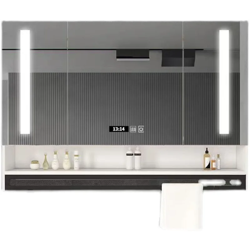 

Multi-layer solid wood bathroom smart mirror cabinet with light alone with towel bar bathroom mirror bathroom mirror