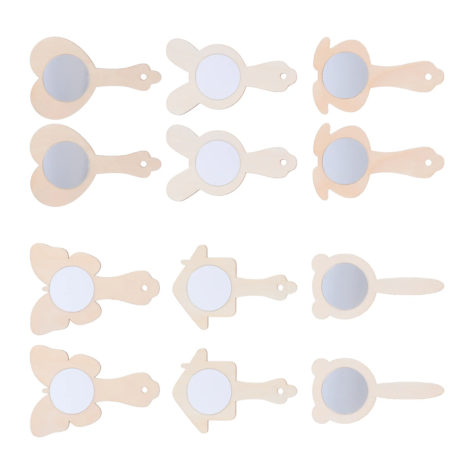 12 Espelhos de Mão de Madeira DIY para Crianças, Espelhos de Artesanato Não Acabados para Pintura e Habilidades Criativas