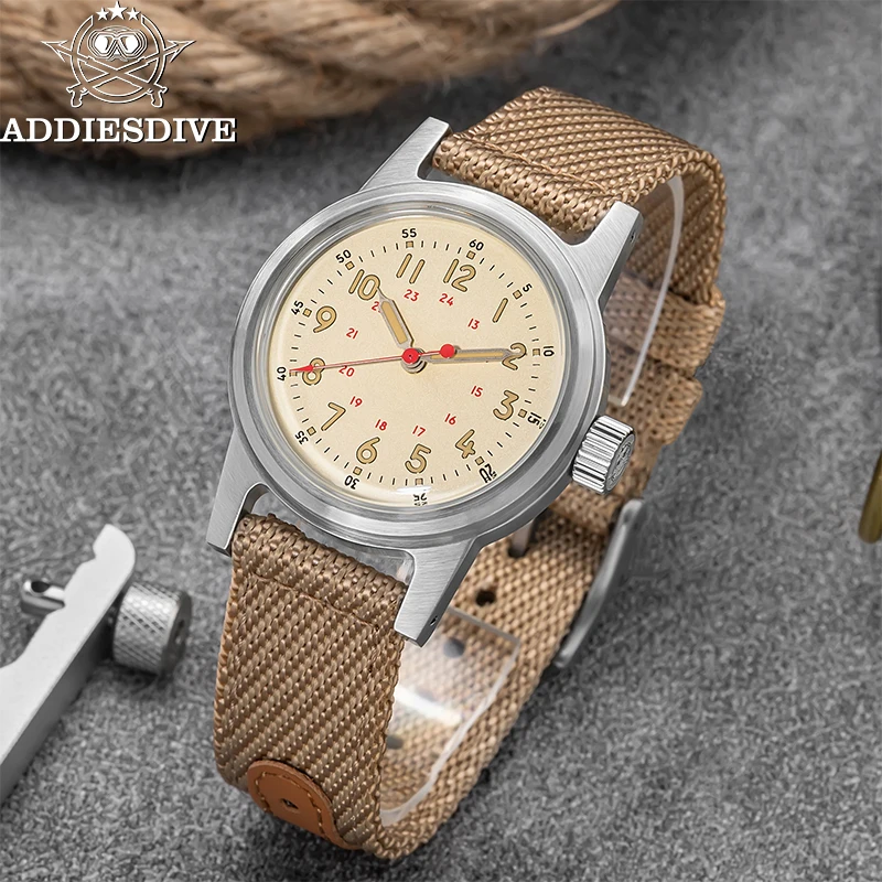 Relojes ADDIESDIVE para hombre, camiseta nueva de marca, reloj de pulsera mecánico automático de 36mm AD2076, reloj Vintage resistente al agua de 200m para hombre