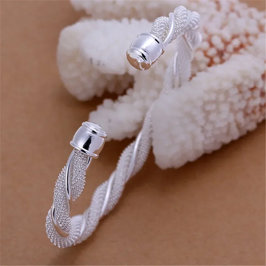 9B020 Valentine\'s day Christmas gift fashion silver Plated Lovely Mesh hot Bracelet Bangle jewelry wholesale factory price