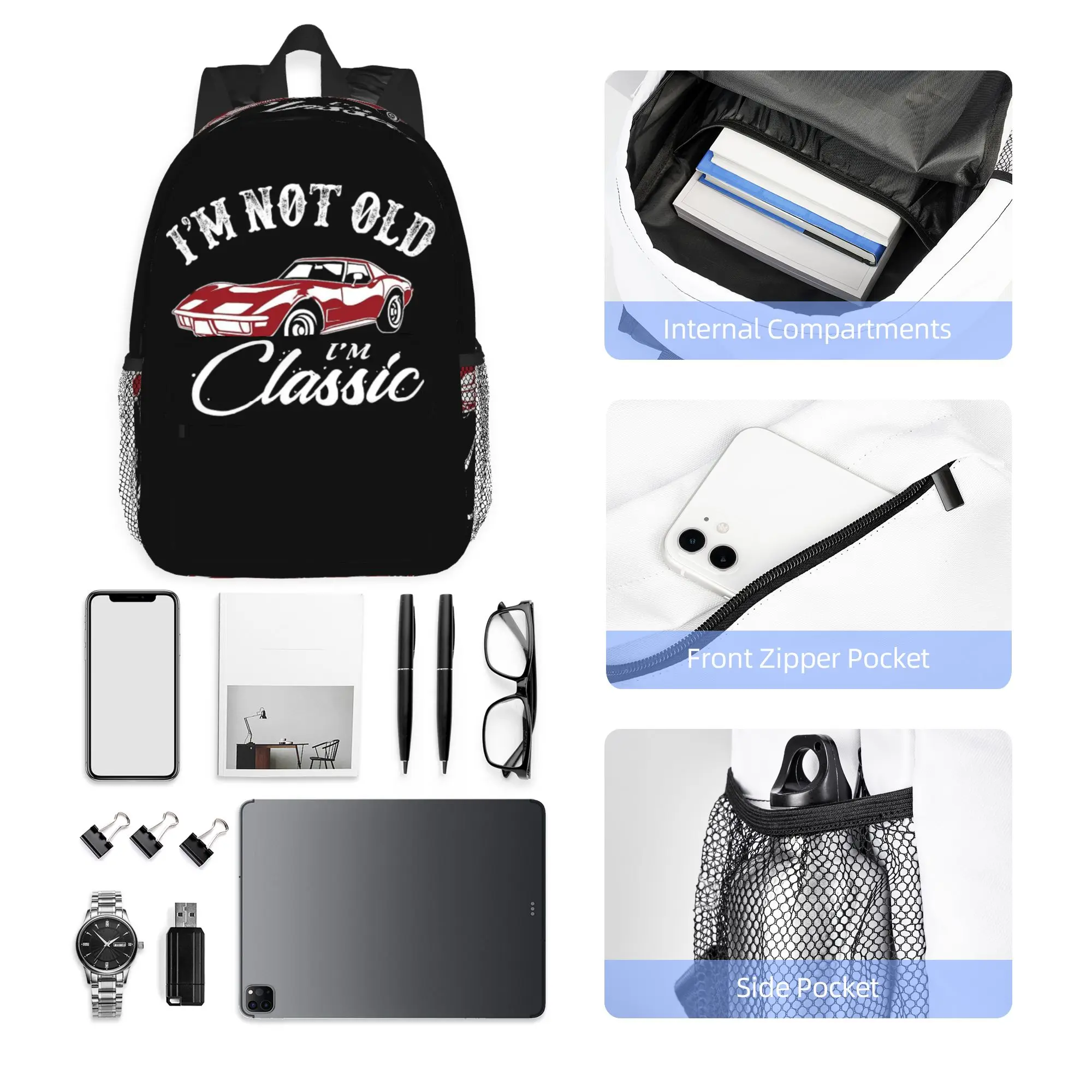 Classic Corvette Car Backpack Hot Sale Daypack Large Capacity Boys Girls BookBag Shoulder Bags for Men Women School Bag