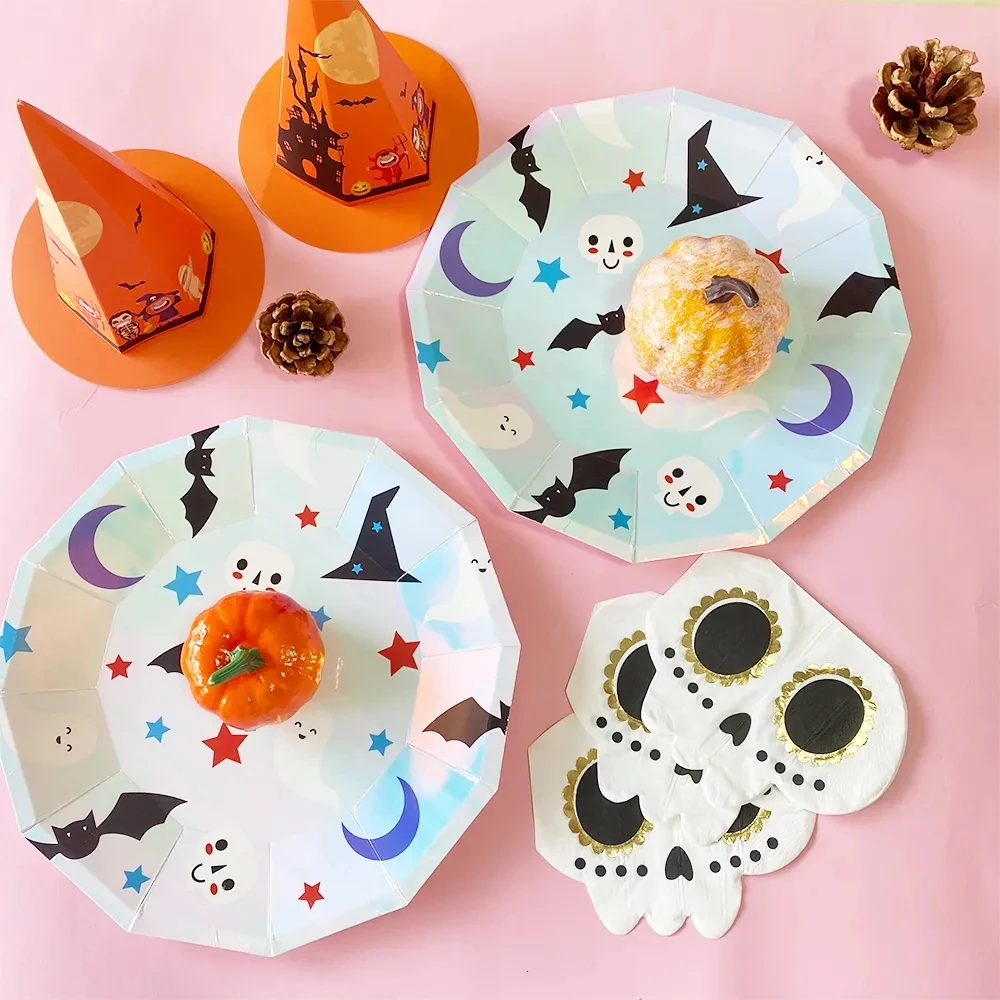 Halloween Bat Ghost Pumpkin Colorful Disposable Tableware Halloween Decoration Supplies