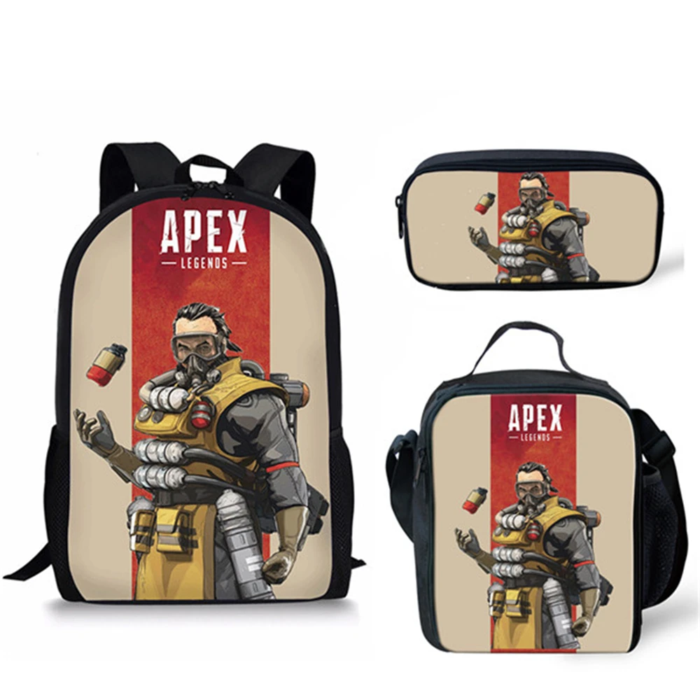 Classic Popular New APEX 3D Print 3pcs/Set Student School Bags Laptop Daypack Backpack Lunch bag Pencil Case