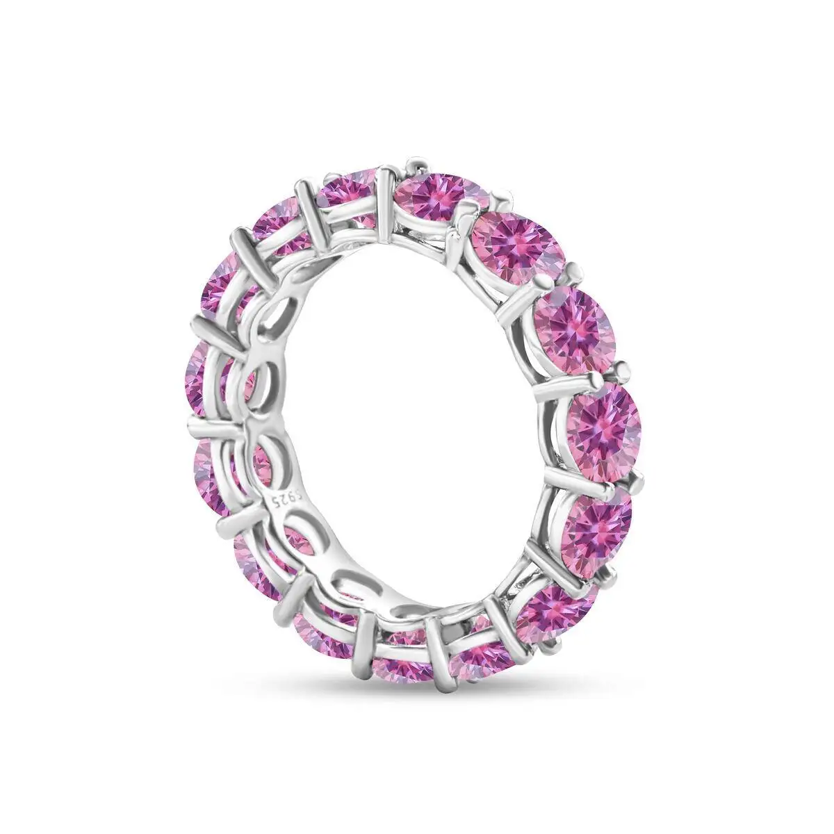 5mm 7ct bunter Moissan ite Ring versilbert mit Weißgold Ehering Ewigkeit sband Verlobung ringe für Frauen – Detail 9