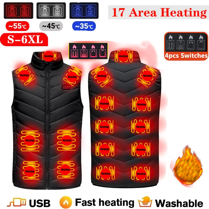 

4/8/11/13/17 Areas Heated Vest Men Women USB Heater Tactical Jacket Thermal Vest Body Warmer Hunting Hiking Sports Waistcoat