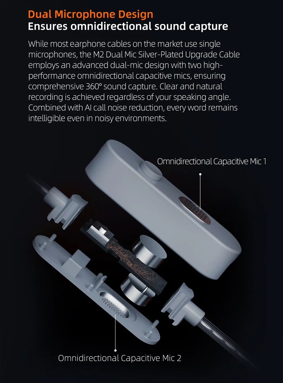  KZ M2 Dual Versilbertes Upgrade-Kabel, Hochauflösend mit Dual-Mikrofon, USB Typ-C, 3,5-mm-Stecker, optionales Upgrade-Kabel für Kopfhörer – Detail 7