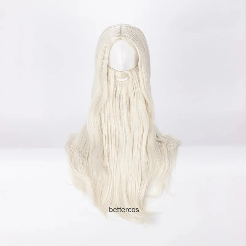 Pelucas de Cosplay Dumbledore Gandalf Mithrandir, 65cm, Rubio con barba, peluca de pelo sintético resistente al calor + gorro de peluca
