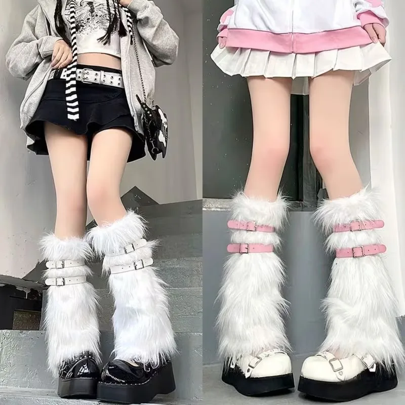 

Japanese Inspired Knee High Leg Warmers Faux Fur Accent for Anime Fashion Cold Season Comfort and Stylish Layering Looks
