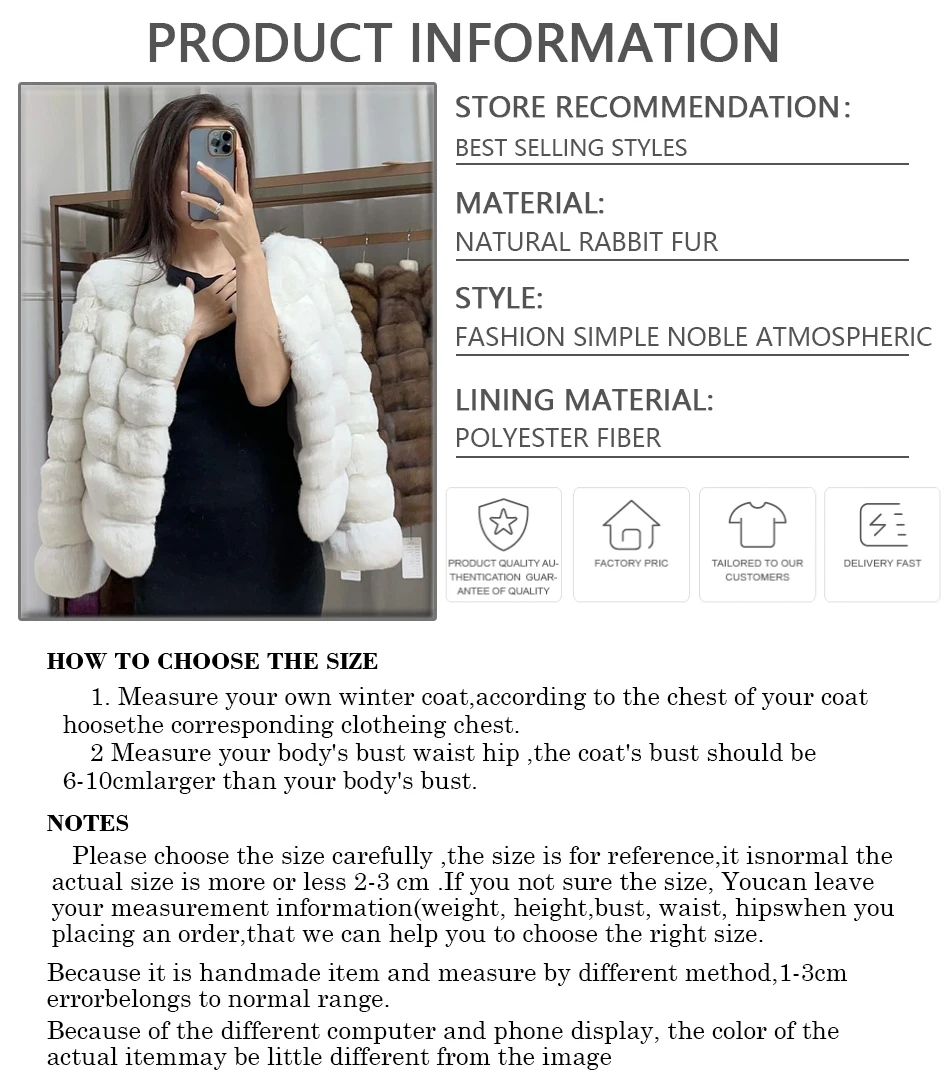 Natural Rabbit Fur Coat Women's Jackets Round Collar White Short Rex Rabbit Fur Coat 2024 Winter Fashion New Arrivals