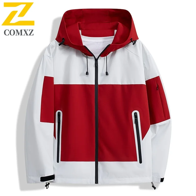 

COMXZ Jacket Outdoor Couple Color Block Jacket Detachable Hood Waterproof Windproof Jacket Youth Mountaineering Suit 668