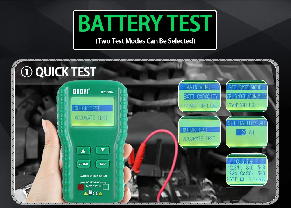Duoyi dy219/219a Batterie tester 12V 24V digitales Kfz-Batterie diagnose werkzeug ah 100-1000cca Multifunktions-Batterie analysator – Detail 4