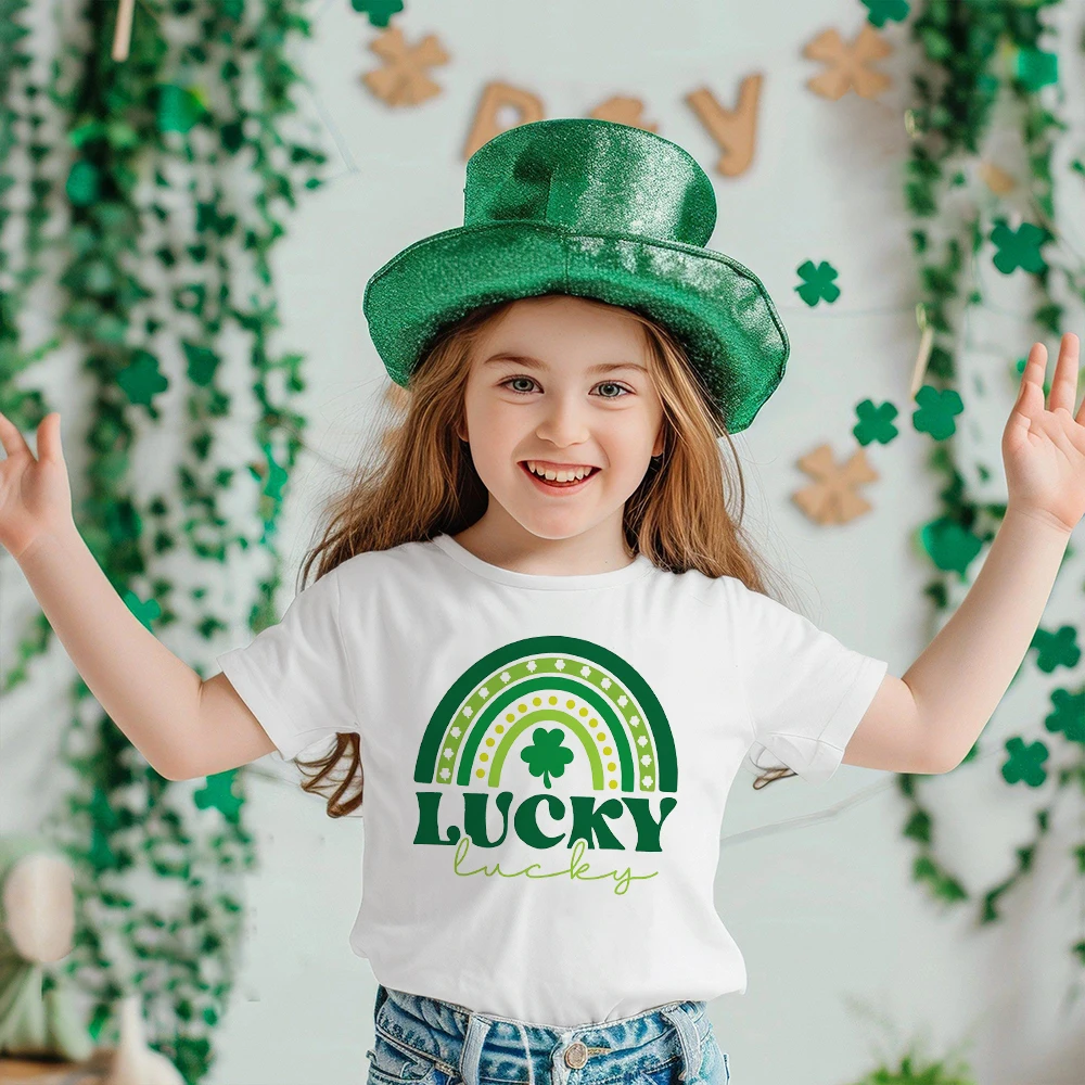 Rainbow Lucky Print Kids Shirts St. Patrick's Day Party Boys Girls Outfit T-shirt Holidy Child Short Sleeve Tops Toddler T Shirt