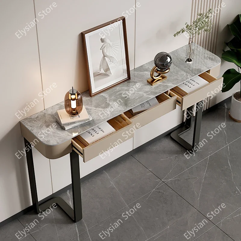 Luxury Glossy Console Table For Hallway Living Room Slate Porch Side Table High-quality Drawer Cabinet Home Furniture 80/100/120