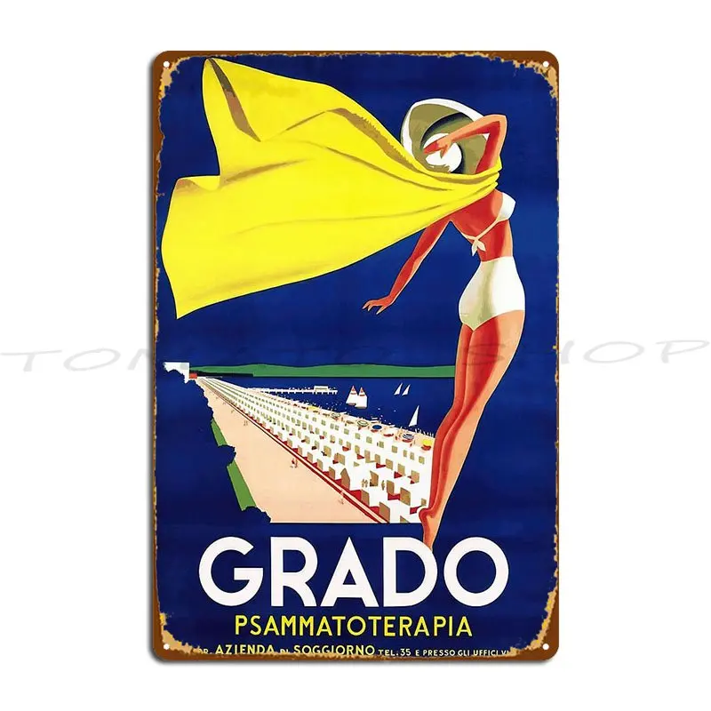 Vintage Grado Travel 1940S Italian Metal Sign Garage Kitchen Garage Create Design Tin Sign Poster