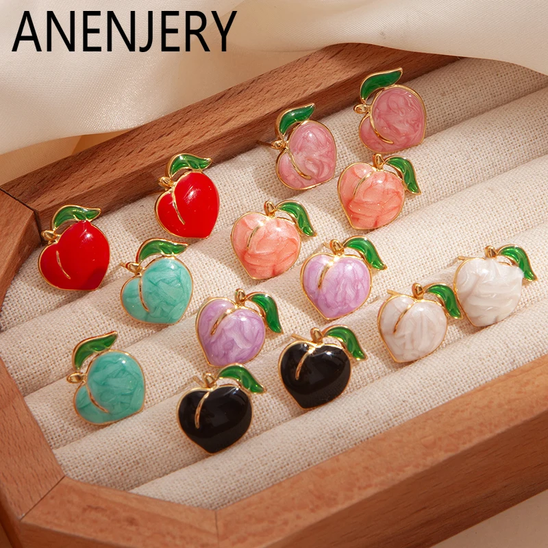 ANENJERY 316L Edelstahl Pfirsich Stud Ohrringe Für Frauen Einfache Nische Neue Trend Zarte Wunderschöne Schmuck Großhandel