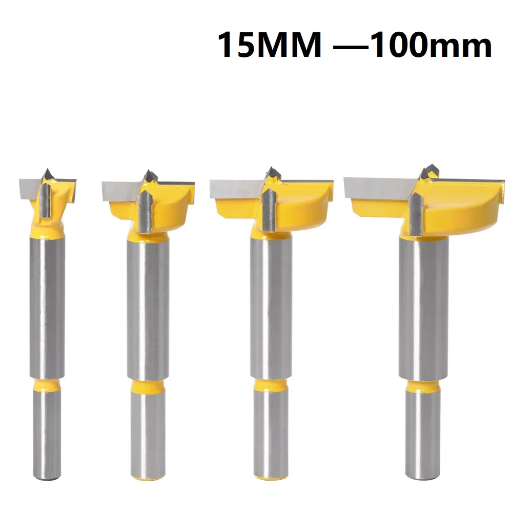 1pcs15mm-100mm Forstner tips Woodworking tools Hole Saw Cutter Hinge Boring drill bits Round Shank Tungsten Carbide Cutte