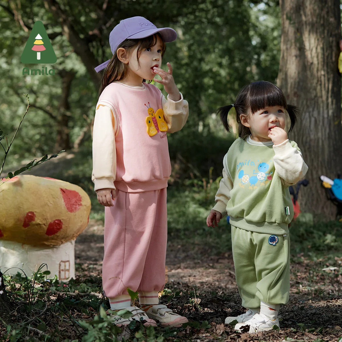 Amla-Ensemble de vêtements pour bébé, sweat-shirt épissé, dessin animé mignon, deux pièces trempées pour filles, vêtements d'extérieur pour enfants, printemps, nouveau, 2023