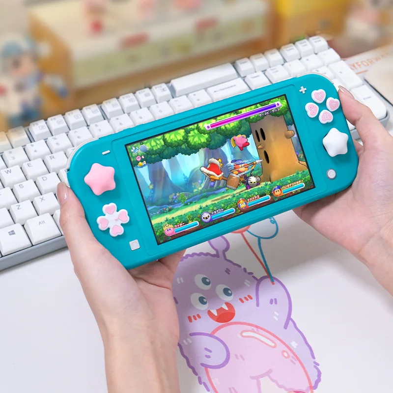 Pink Purple Love Silicone Soft D-pad Cross Button ABXY Key Sticker Skin Case For Switch Lite Console Thumb Stick Grip Cap Cover