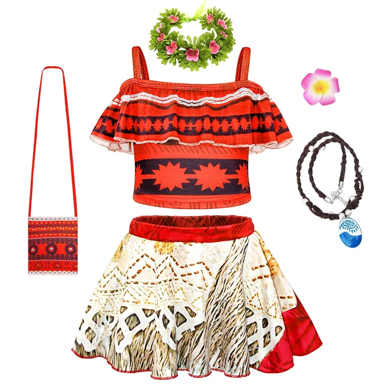 ملابس سباحة Moana 2 صيفية للعطلات على الشاطئ للفتيات مكونة من قطعتين بيكيني للأطفال الصغار ملابس مغامرة لحفلات حمام السباحة Vaiana فستان فاخر