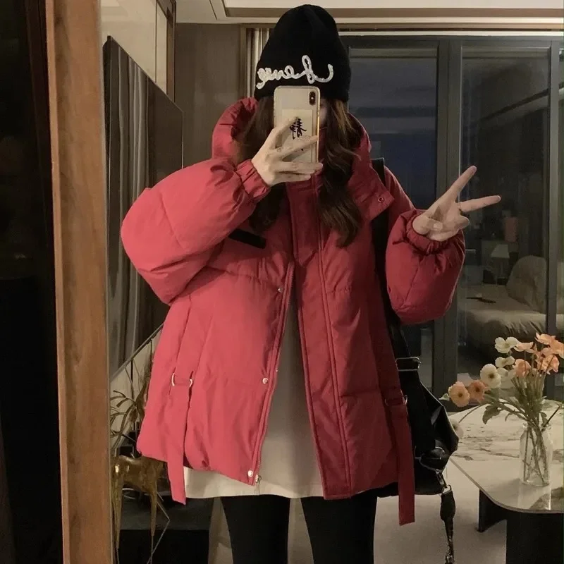 Jaqueta de inverno feminina 2025 novo engrossar algodão quente com capuz puffer casaco manga longa solto jaqueta de escritório zíper sólido casual outerwea