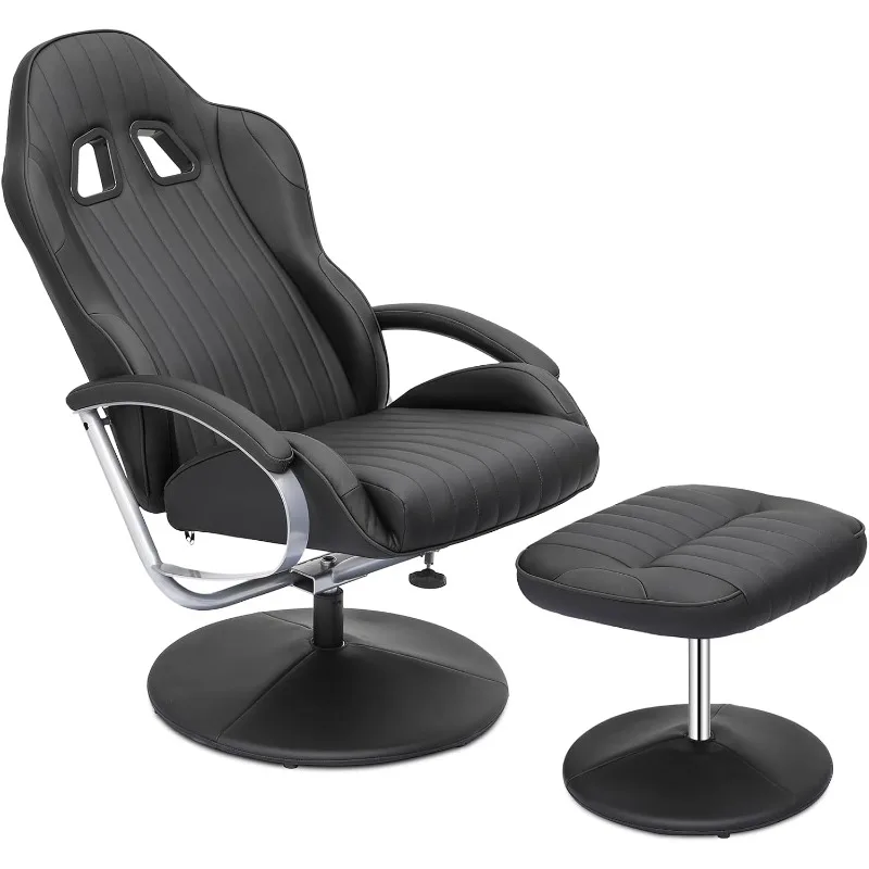 Racing Style Recliner Chair with Ottoman, Adjustable Backrest Gaming Recliner, Padded Armrest and 360° Swivel