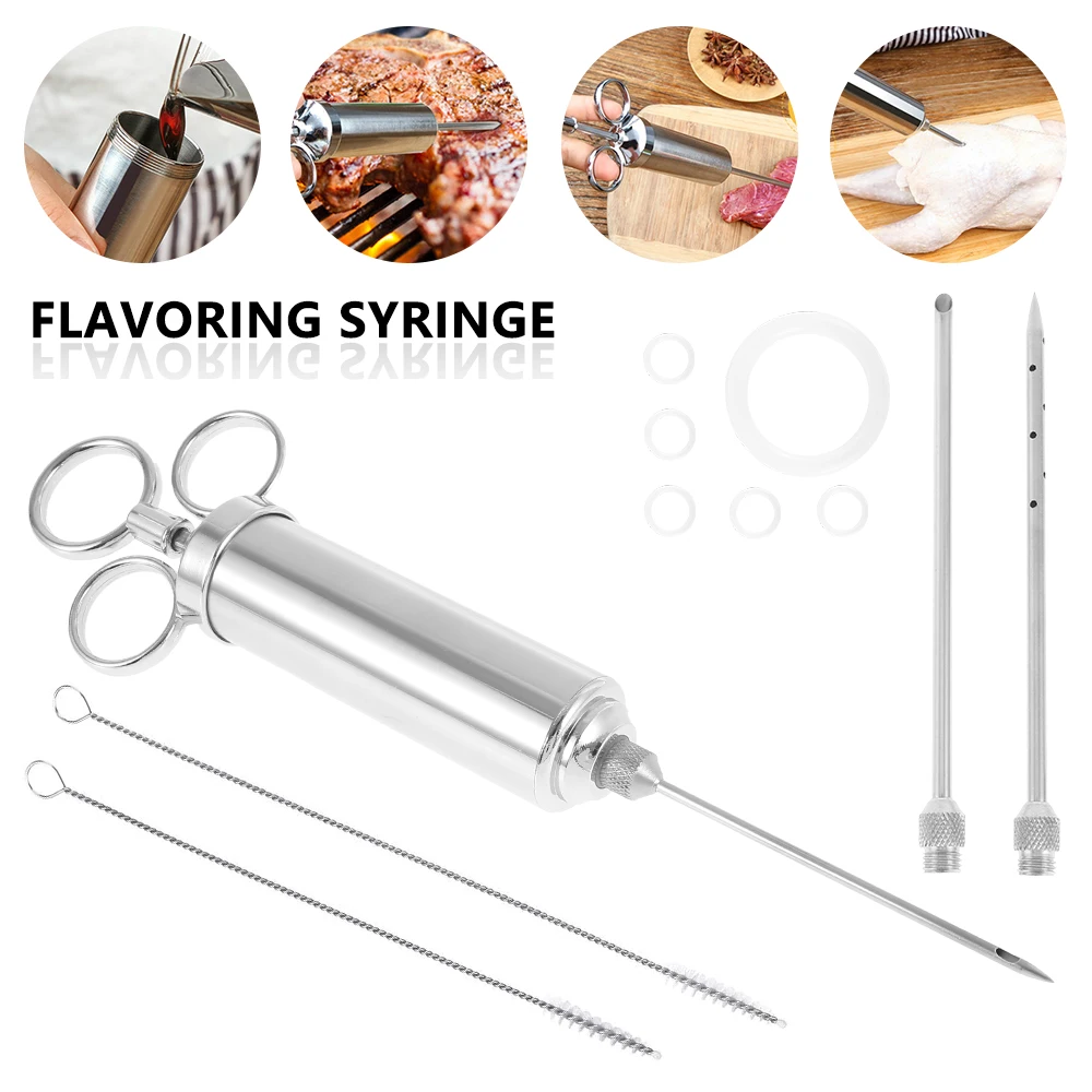 60ml Cooking Syringe Marinade Injector Meat Poultry Marinade Syringe BBQ Tools Spice Syringe Set Stainless Steel Kitchen Tool