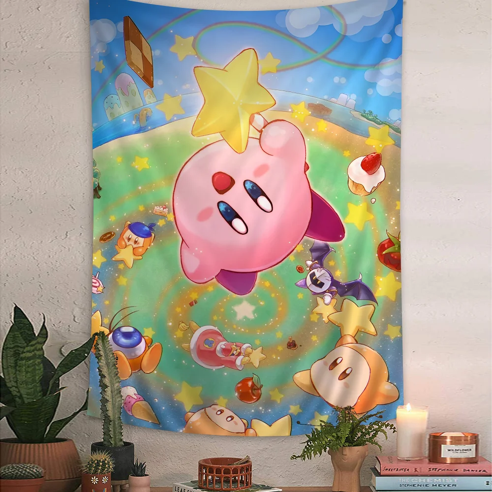 K-Kirby Anime Tapestry Hippie Flower Wall Carpets Dorm Decor Wall Hanging Home Decor