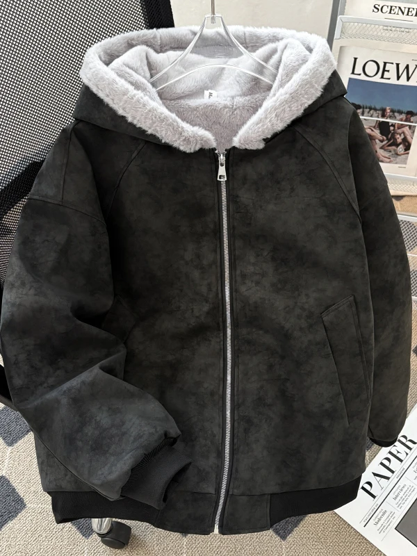 

Мужская хлопковая куртка с капюшоном Thiened Fce на подкладке, зимняя теплая верхняя одежда, хлопковое пальто из искусственной кожи в американском стиле, молодежное повседневное пальто