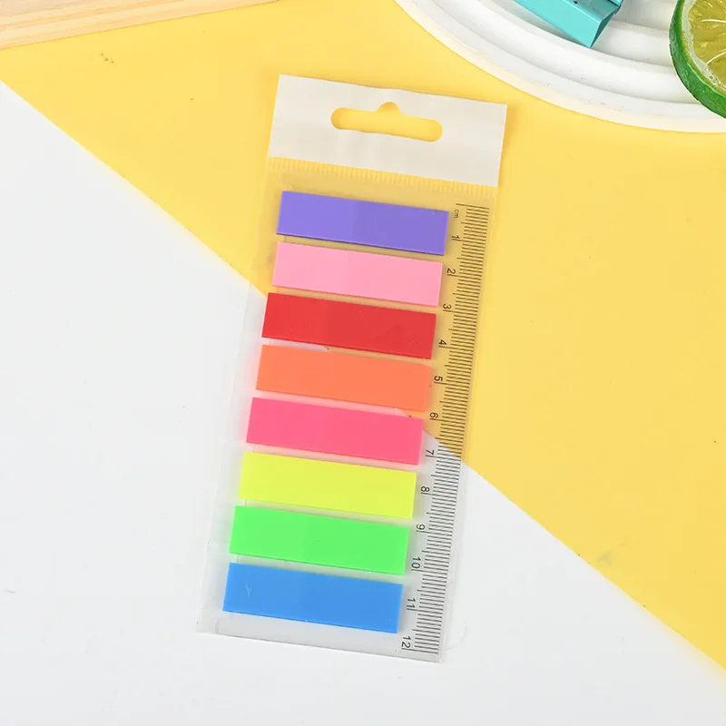 

PET translucent 8-color Rainbow Sticky Notes Creative Label Index Notes with ruler Functional Office Learning Notes